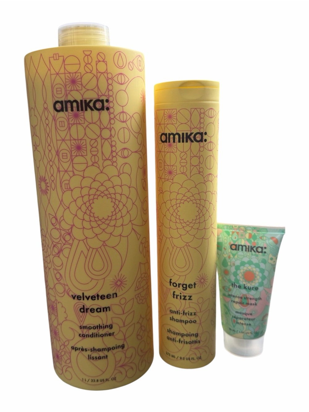 Amika Jumbo Velveteen Dream Conditioner Bundle Forget Frizz Shampoo & Kure Mask